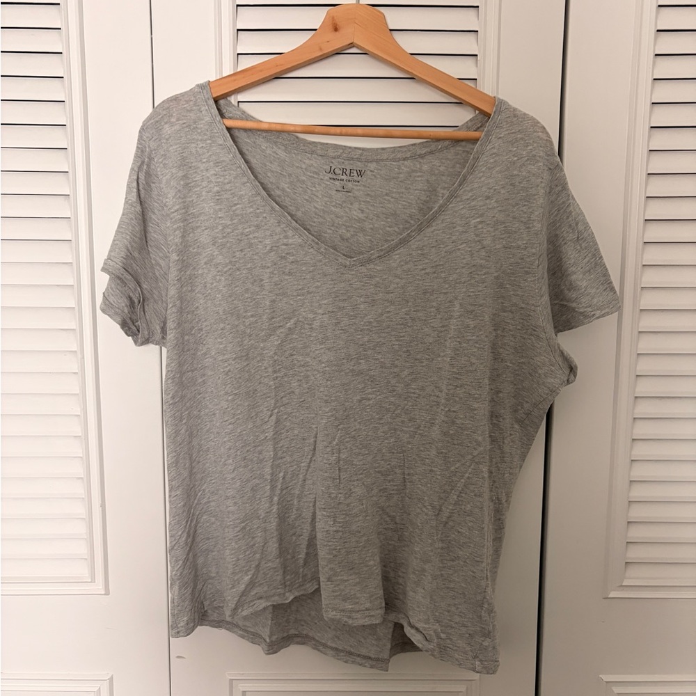 J. Crew Vintage Cotton V-Neck Shirt in Heather Grey size L